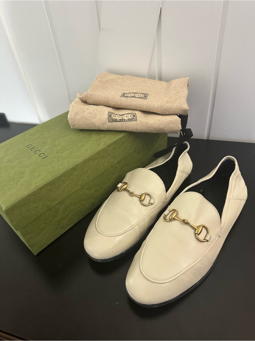 Gucci Brixton Leather Horsebit Loafers
Mystic White Size 38 $990